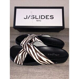 J/Slides NYC Zebra Pony Leather Nova Size 10M